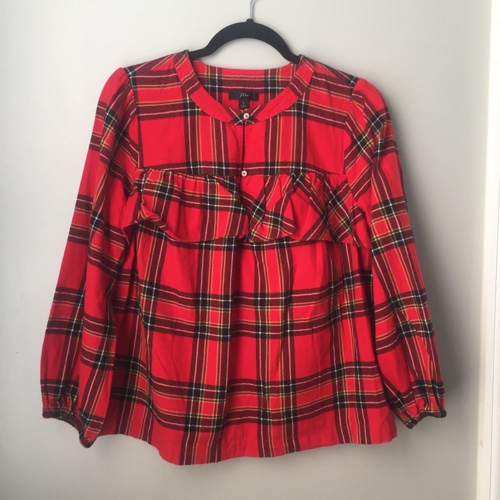 J.Crew Flannel Ruffle Top - Picture 2 of 6